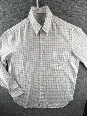 Borrelli Napoli Pink Blue Check Button Up Shirt Long Sleeve Italy 15.75 (40) Men